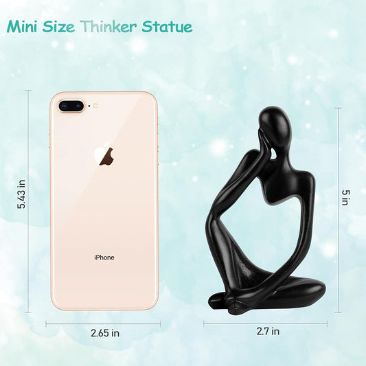 the Thinker Statue Abstract Sculpture Resin Statues for Home Decor Modern Home Office Shelf Desktop Bookshelf Decor Set of 3 (Black)