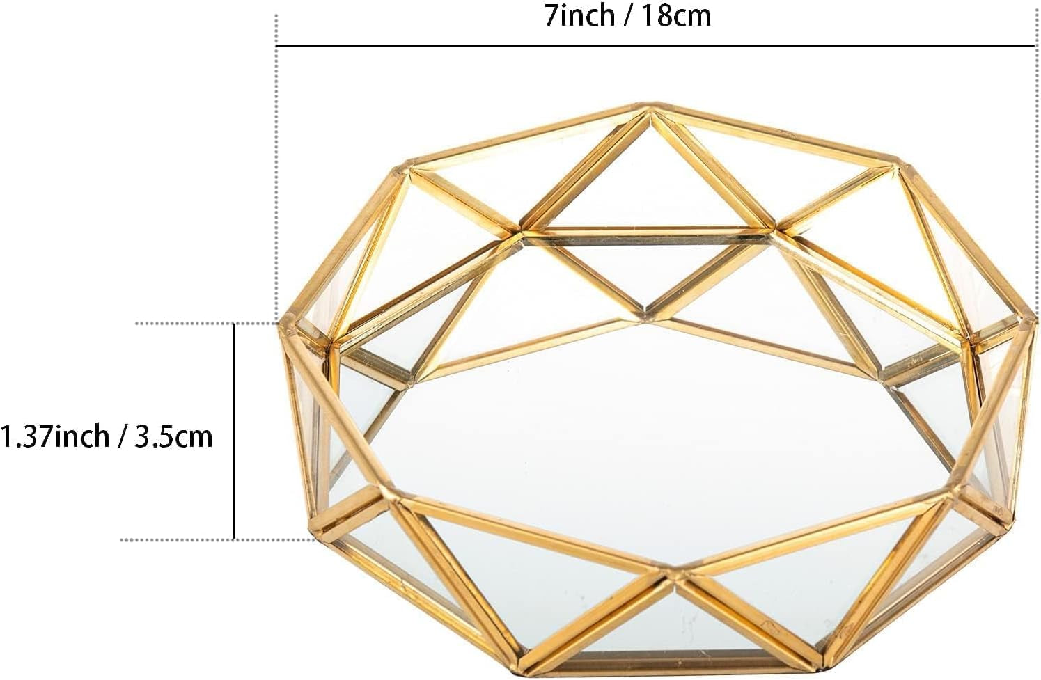 Small Gold Glass Perfume Tray Jewelry Trinket Organizer Tray Ornate Vanity Cosmetic Makeup Display Decorative Tray for Home Decor Dresser Tabletop Countertop (7Inch)