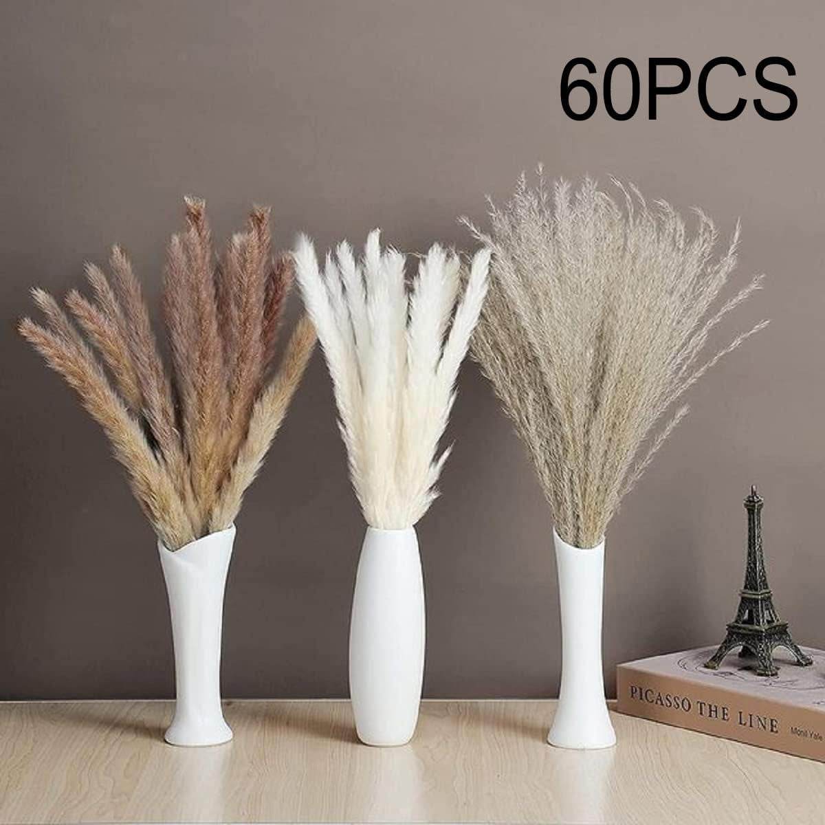 60 PCS Natural Dried Pampas Grass Bouquet, 20 White Bouquet, 20 Brown Bouquet, 20 Reed Grass Bouquet for Wedding Room Home Party Table Decor Bouquet - Salma Design Studio