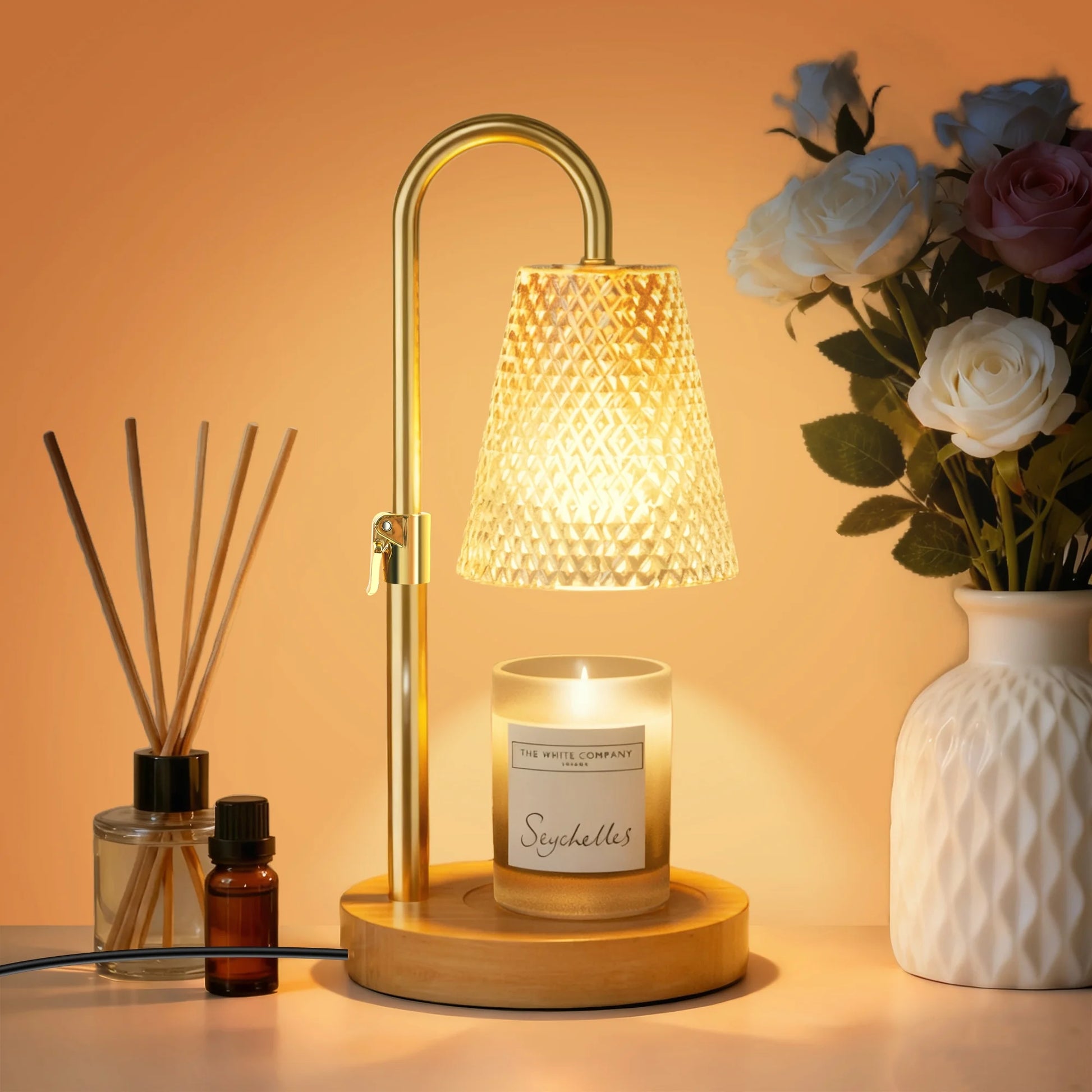 Candle Warmer Lamp with Timer, Dimmable Adjustable Height Wax Warmer Lamp,Home Decor Wax Melter Light (2*50W GU10 Bulbs)