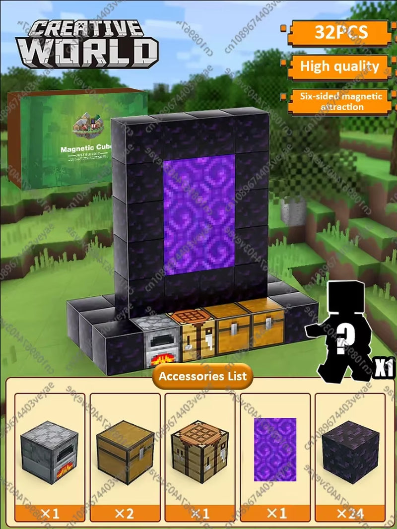 Magnetic Building Blocks Mine World Magnet Cube Set for Boy Girl Kid Age 3+ DIY Model Children Stem STEM Sensory Toy Gift