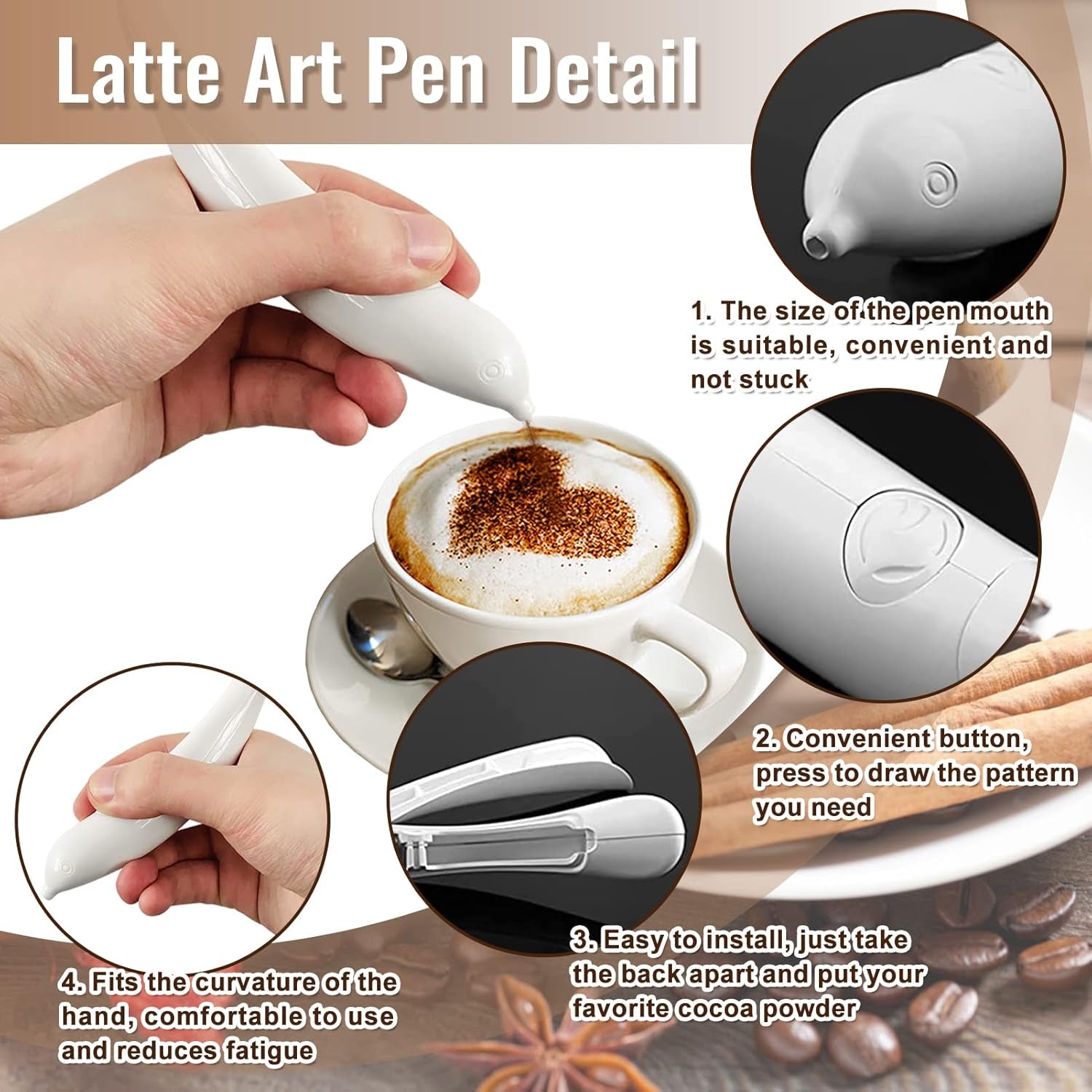 Latte Art Pen, Electrical Coffee Carving Pen, Spice Pen for Coffee Art