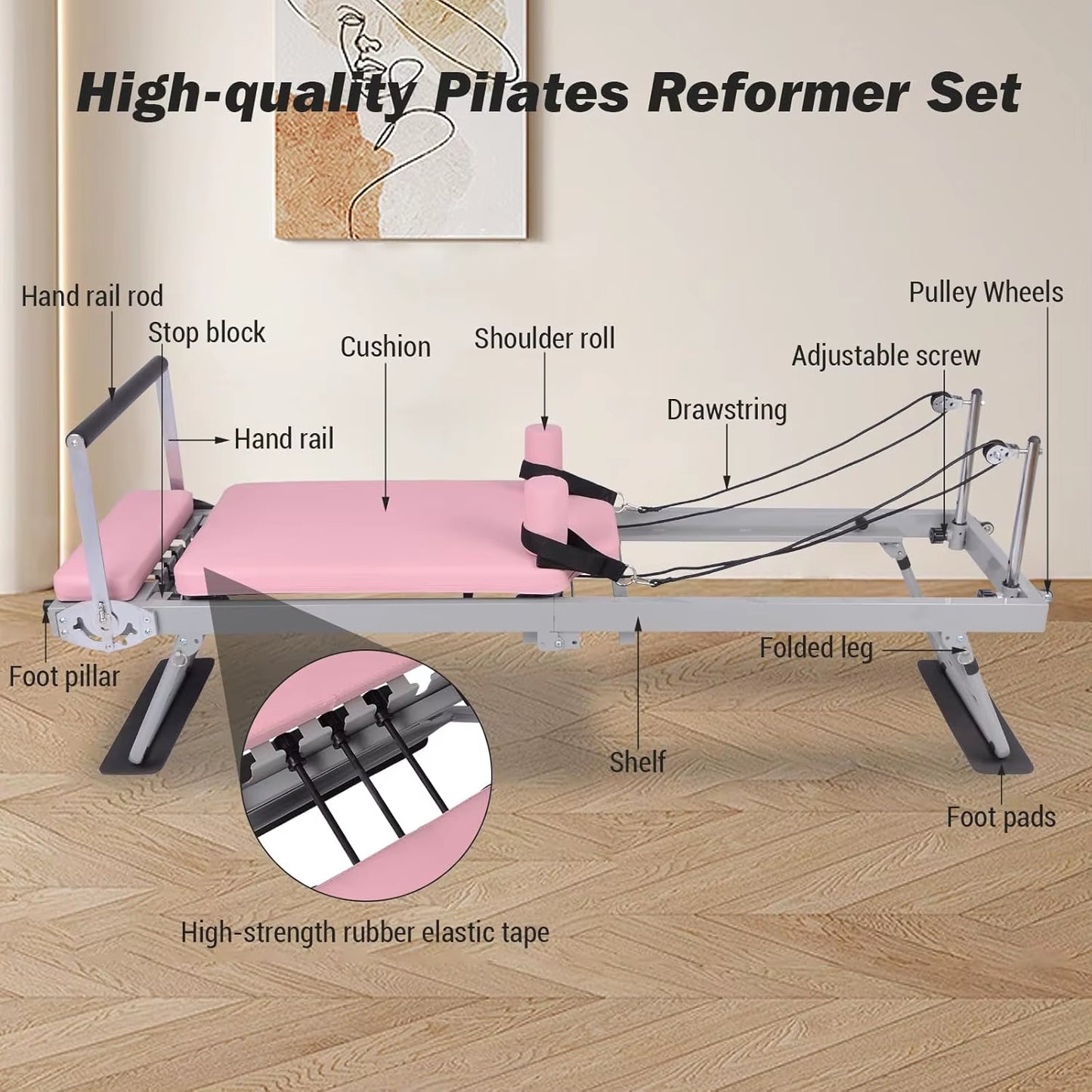 Pilates Reformer Machine 77" Foldable Pilates Equipment for Home Gym Workout, Adjustability Pilates Workout Equipment for Advanc