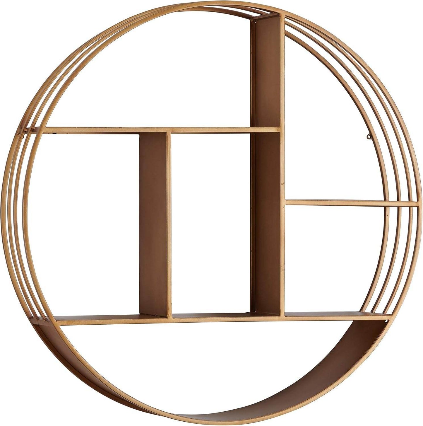 & Co. Gold Brooklyn Wall Shelf, round 3 Tier Wall Mounted Floating Shelf for Bathroom, Bedroom, Living Room Decor, Metal, Industrial, 27.5 Inches - Salma Design Studio 