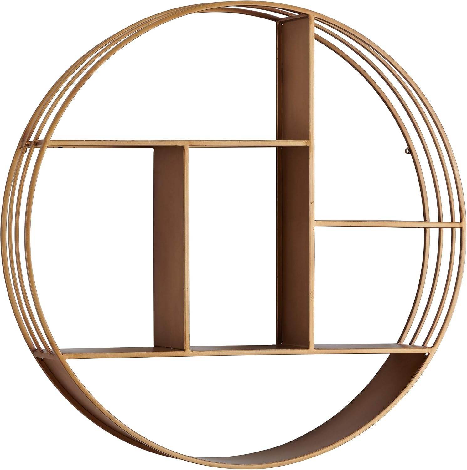 & Co. Gold Brooklyn Wall Shelf, round 3 Tier Wall Mounted Floating Shelf for Bathroom, Bedroom, Living Room Decor, Metal, Industrial, 27.5 Inches - Salma Design Studio 