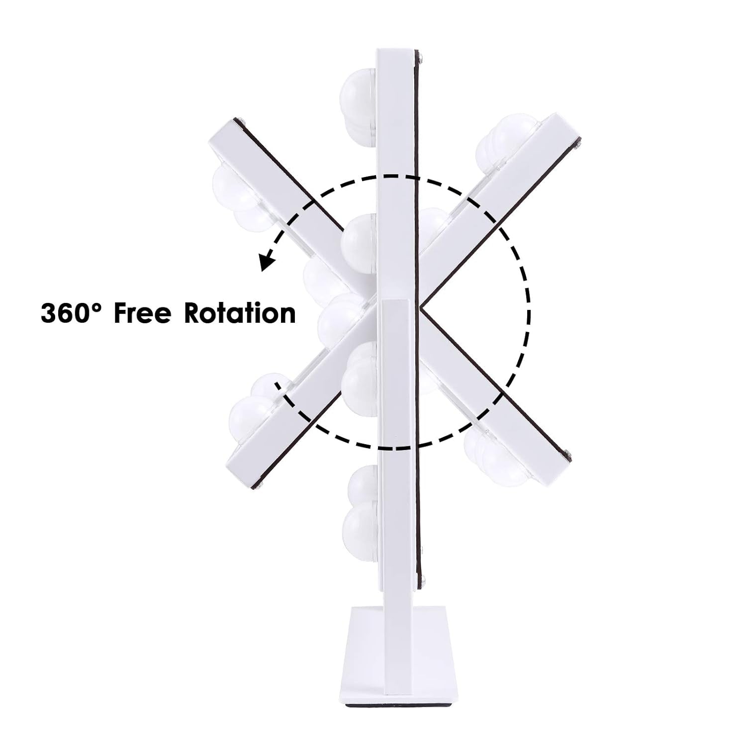 Vanity Mirror with Lights, Hollywood Lighted Makeup Mirror with 3 Color Modes and 9 Dimmable Diamond LED Light Bulbs, Detachable 10X Magnification, 360° Rotation, Touch Control, White