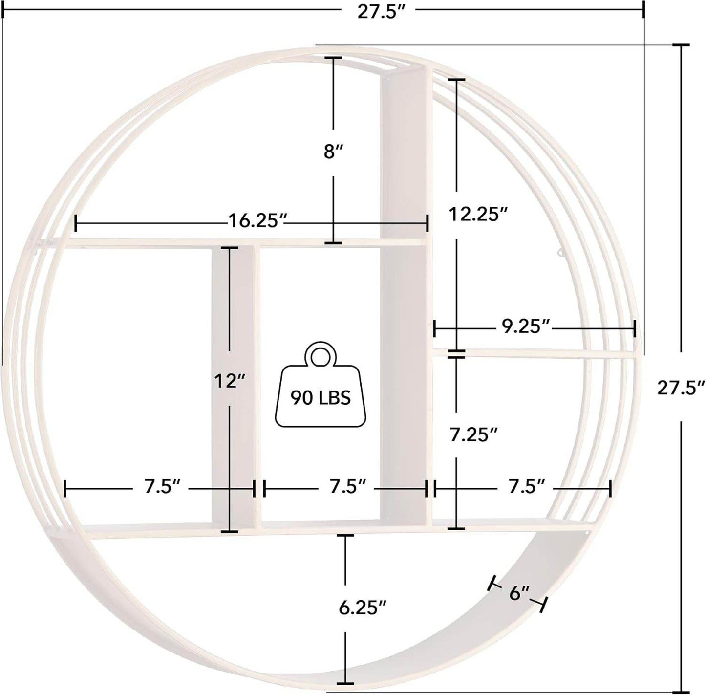 & Co. Gold Brooklyn Wall Shelf, round 3 Tier Wall Mounted Floating Shelf for Bathroom, Bedroom, Living Room Decor, Metal, Industrial, 27.5 Inches - Salma Design Studio 