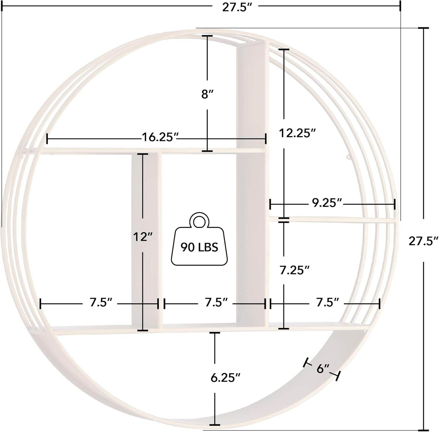& Co. Gold Brooklyn Wall Shelf, round 3 Tier Wall Mounted Floating Shelf for Bathroom, Bedroom, Living Room Decor, Metal, Industrial, 27.5 Inches - Salma Design Studio 