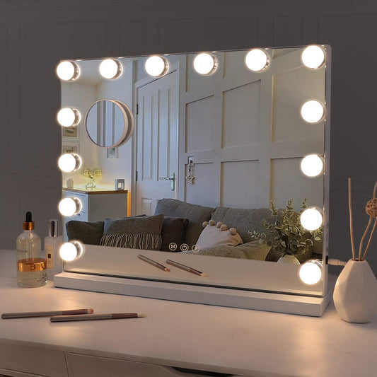 Vanity Mirror with Lights, Hollywood Mirror with Lights, 14 Adjustable LED Bulbs 3 Color Lighting, Touch Screen, USB Charge Port