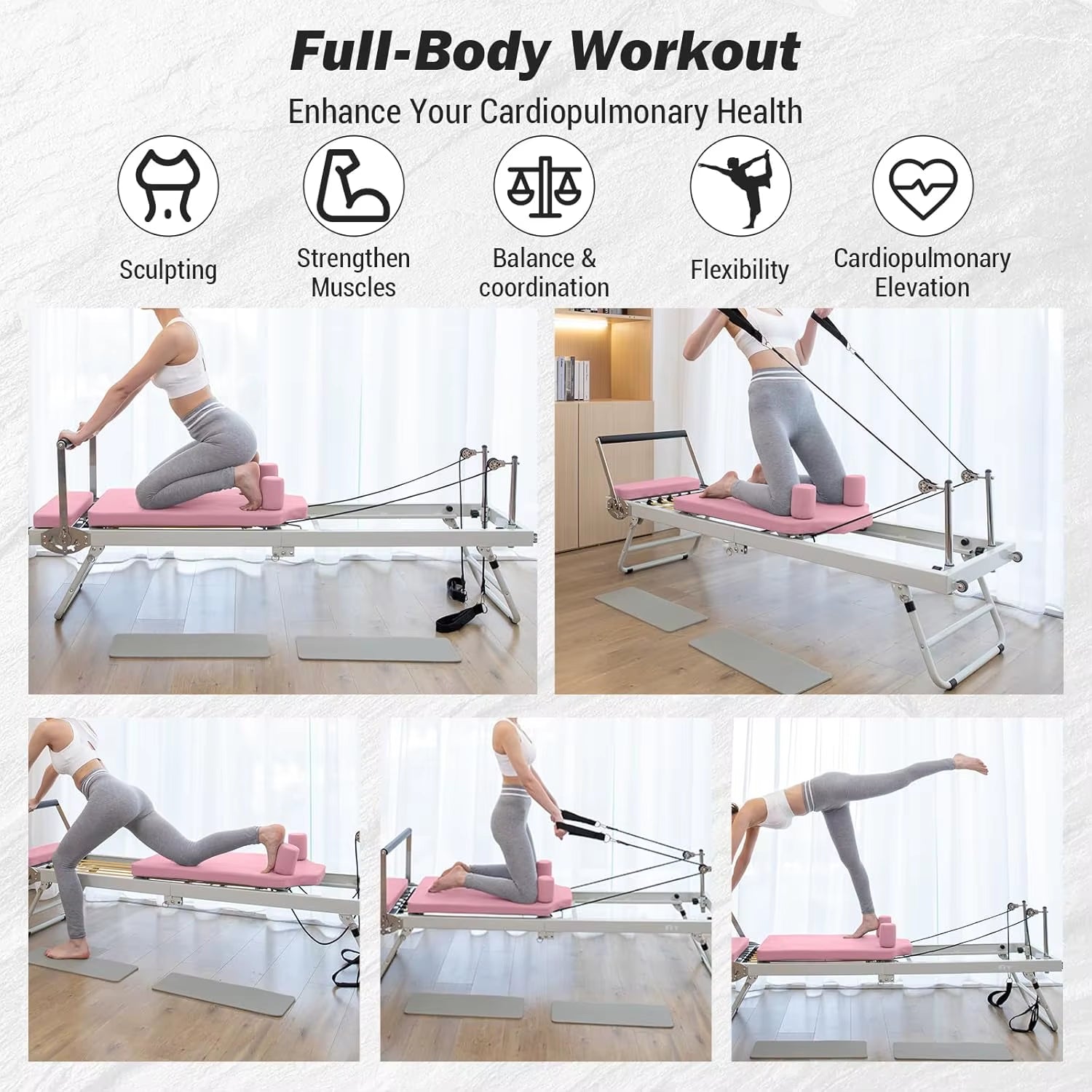 Pilates Reformer Machine 77" Foldable Pilates Equipment for Home Gym Workout, Adjustability Pilates Workout Equipment for Advanc