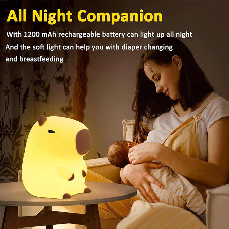 Cute Capybara Night Light Children'S Silicone Nightlight Gift USB Rechargeable Animal Touch Bedside Sleep Lamp Decoration