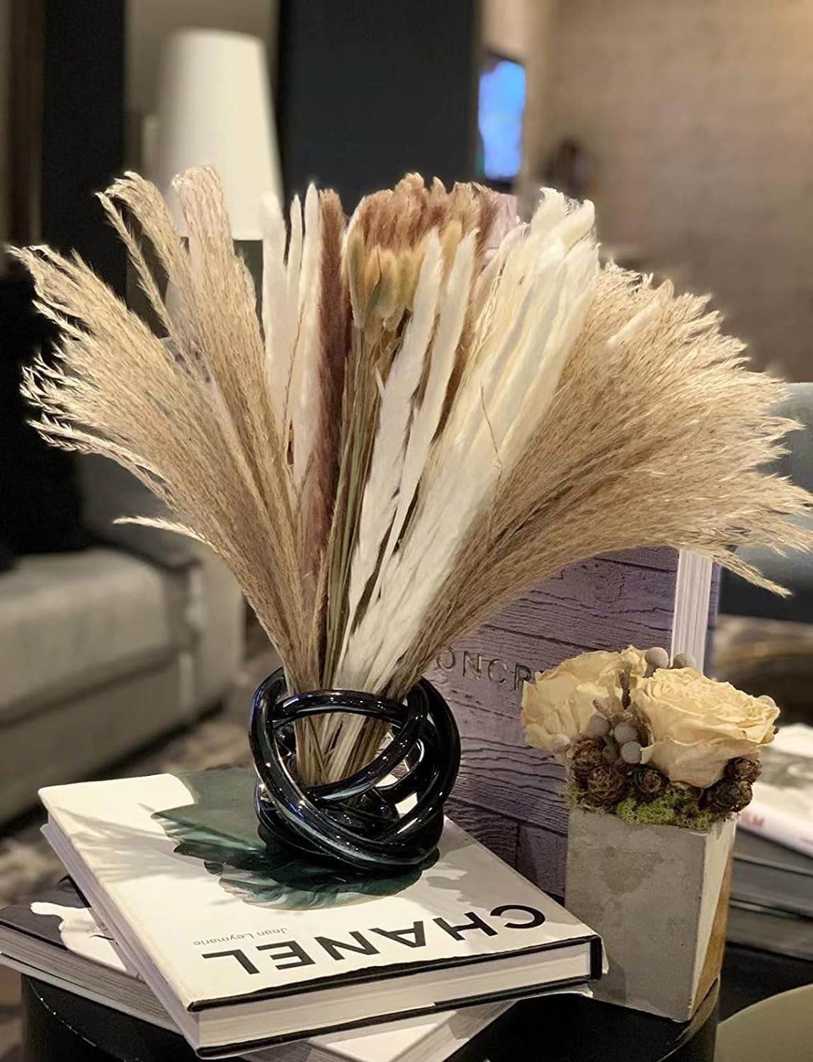 60 PCS Natural Dried Pampas Grass Bouquet, 20 White Bouquet, 20 Brown Bouquet, 20 Reed Grass Bouquet for Wedding Room Home Party Table Decor Bouquet - Salma Design Studio 