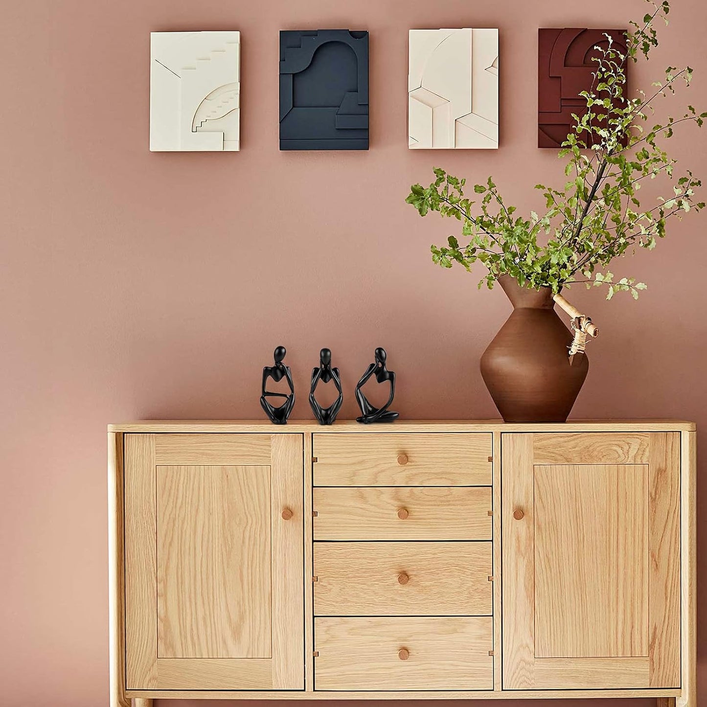 the Thinker Statue Abstract Sculpture Resin Statues for Home Decor Modern Home Office Shelf Desktop Bookshelf Decor Set of 3 (Black)