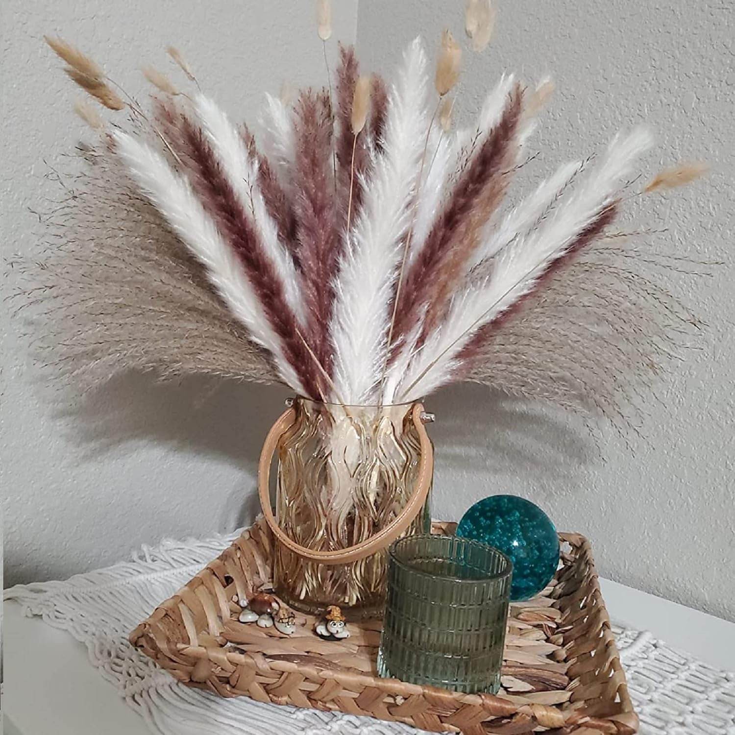 60 PCS Natural Dried Pampas Grass Bouquet, 20 White Bouquet, 20 Brown Bouquet, 20 Reed Grass Bouquet for Wedding Room Home Party Table Decor Bouquet - Salma Design Studio 