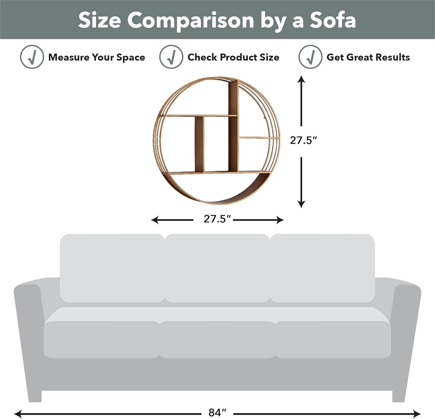 & Co. Gold Brooklyn Wall Shelf, round 3 Tier Wall Mounted Floating Shelf for Bathroom, Bedroom, Living Room Decor, Metal, Industrial, 27.5 Inches - Salma Design Studio 