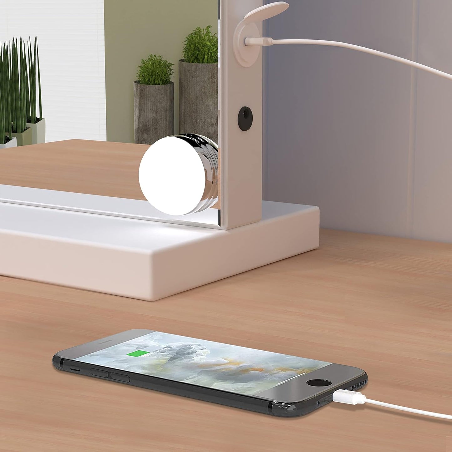 Vanity Mirror with Lights, Hollywood Mirror with Lights, 14 Adjustable LED Bulbs 3 Color Lighting, Touch Screen, USB Charge Port